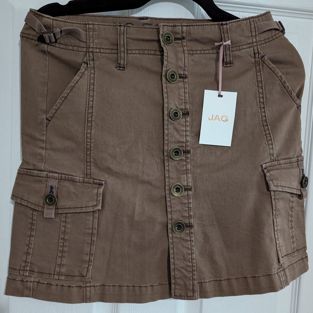 NWT Jag Jeans Light Brown Button Front Mini Cargo Pocket Skirt Sz 0